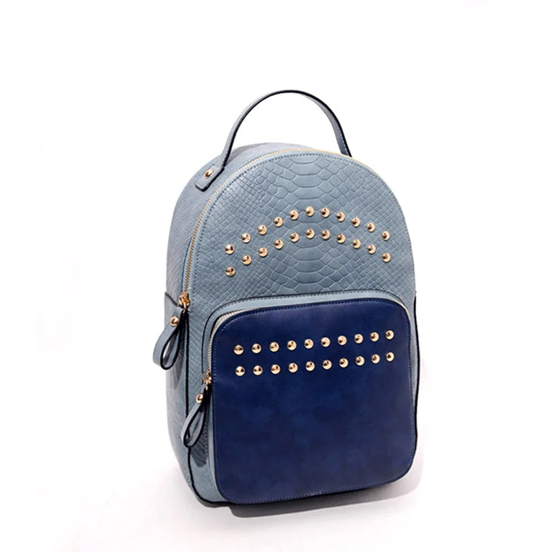 AnnaMouler Alligator Leather Backpack for Girls Blue