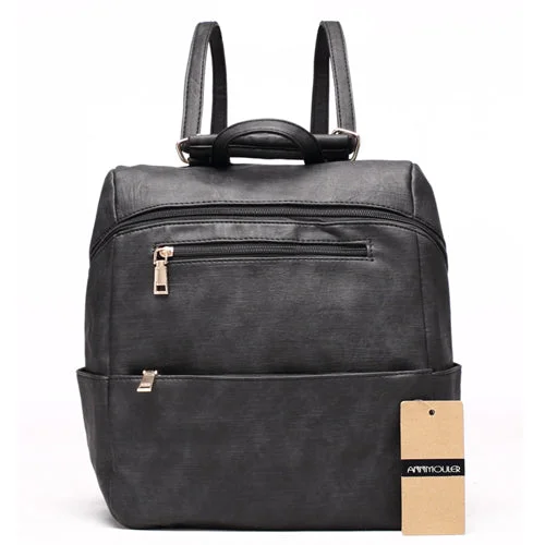 AnnaMouler Casual PU Leather School Bag Black