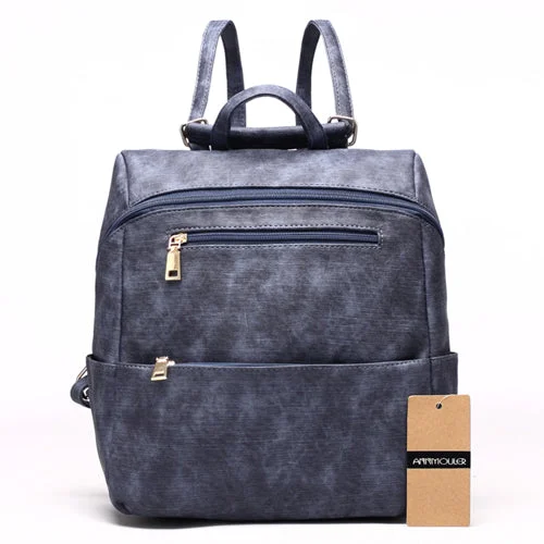 AnnaMouler Casual PU Leather School Bag Blue