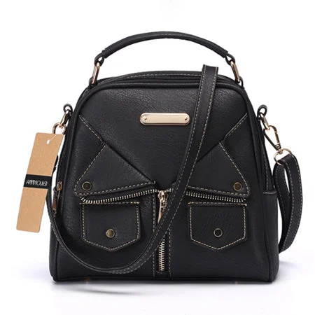 AnnaMouler Double Zipper PU Leather Handbag Black