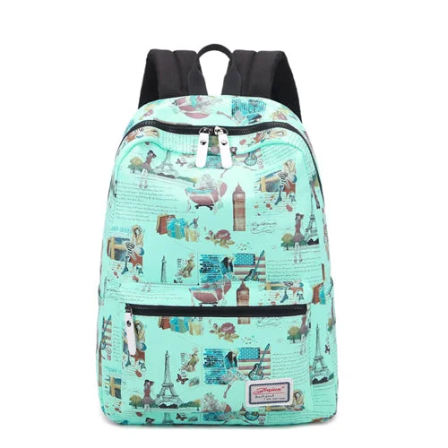 AnnaMouler Eiffel Tower Print Student School Bag Green