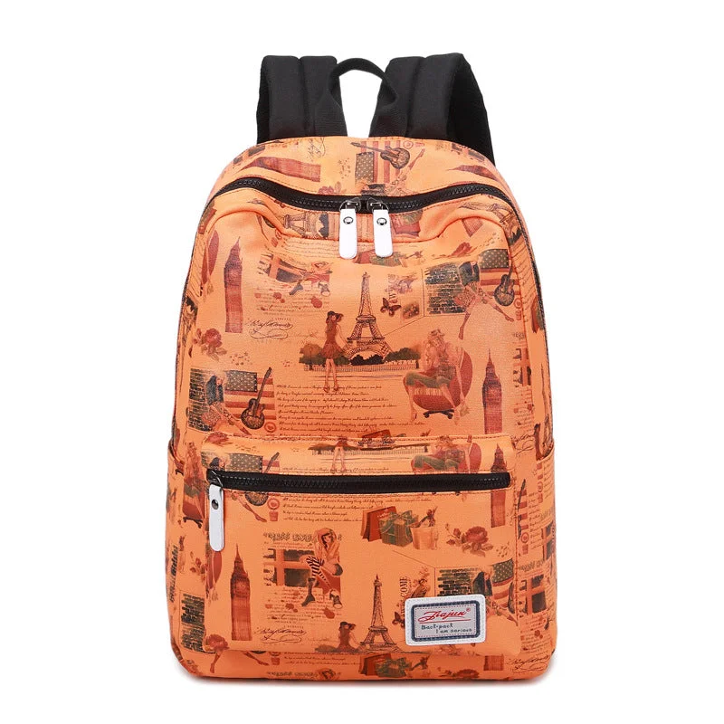 AnnaMouler Eiffel Tower Print Student School Bag Orange