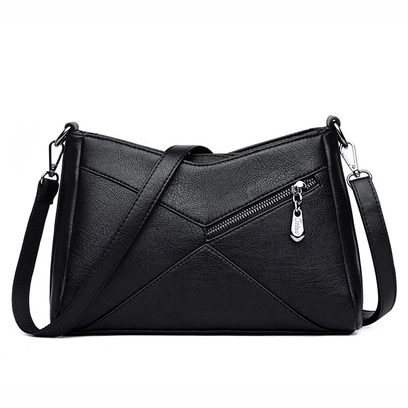 AnnaMouler Elegant PU Leather Patchwork Female Sling Bag Black