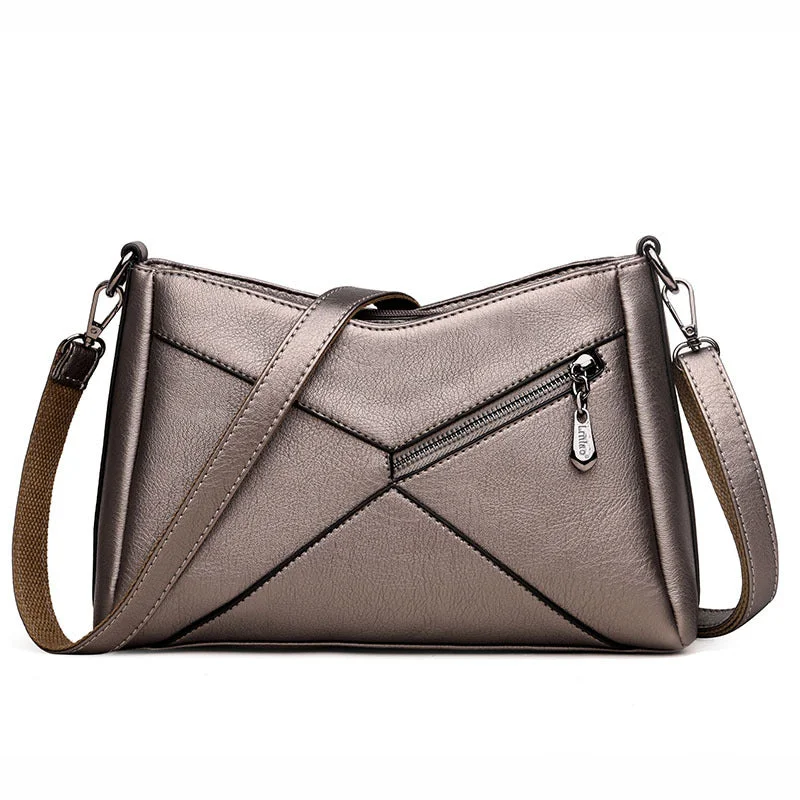 AnnaMouler Elegant PU Leather Patchwork Female Sling Bag Bronze