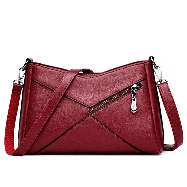 AnnaMouler Elegant PU Leather Patchwork Female Sling Bag Red