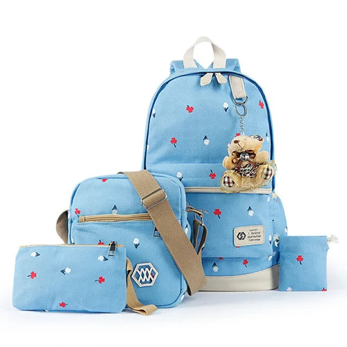 AnnaMouler High Quality Backpack Set for Girls Light Blue