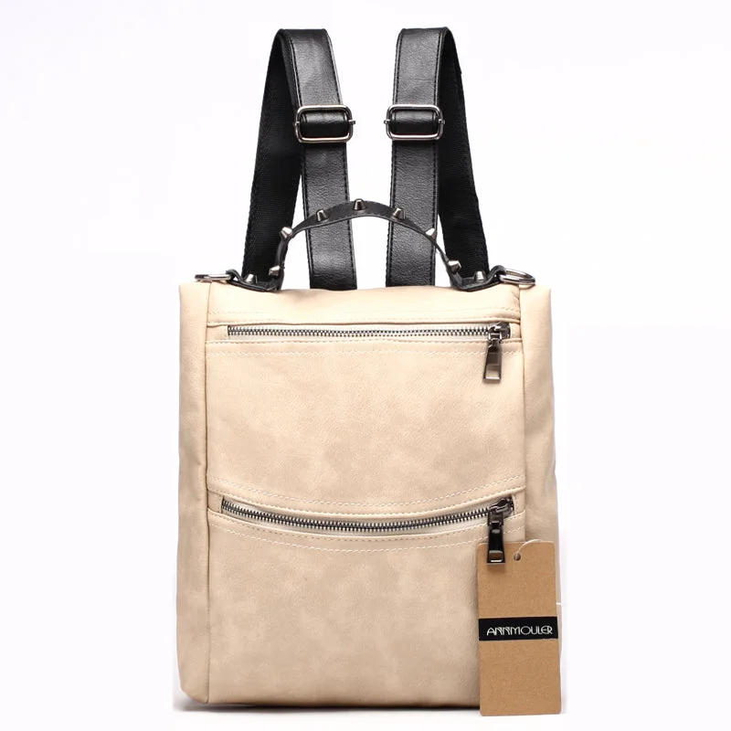 AnnaMouler Multifunctional Preppy Style School Bag Beige