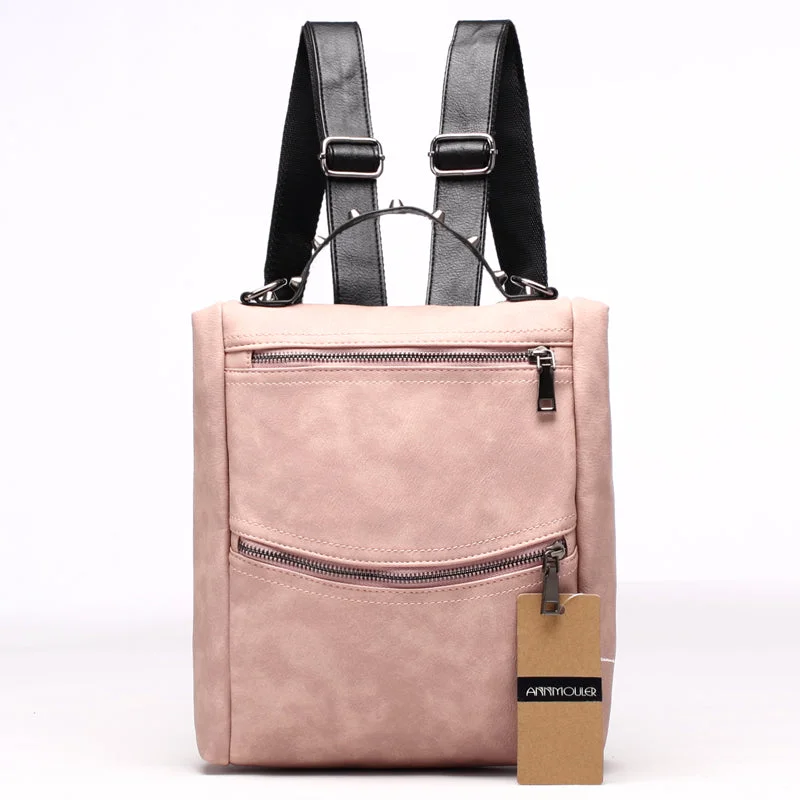 AnnaMouler Multifunctional PU Leather Backpack Pink