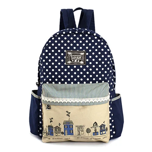 AnnaMouler Polka Dots Canvas Backpack Blue