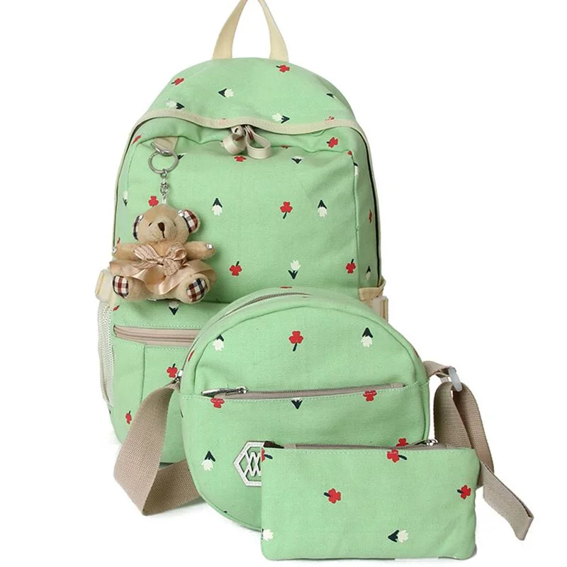 AnnaMouler Preppy Style Floral Print School Bag Green