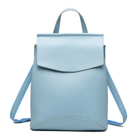 AnnaMouler Preppy Style PU Leather Backpack Light Blue