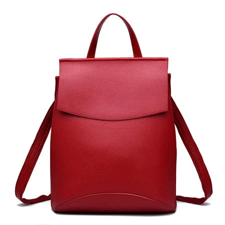 AnnaMouler Preppy Style PU Leather Backpack Red