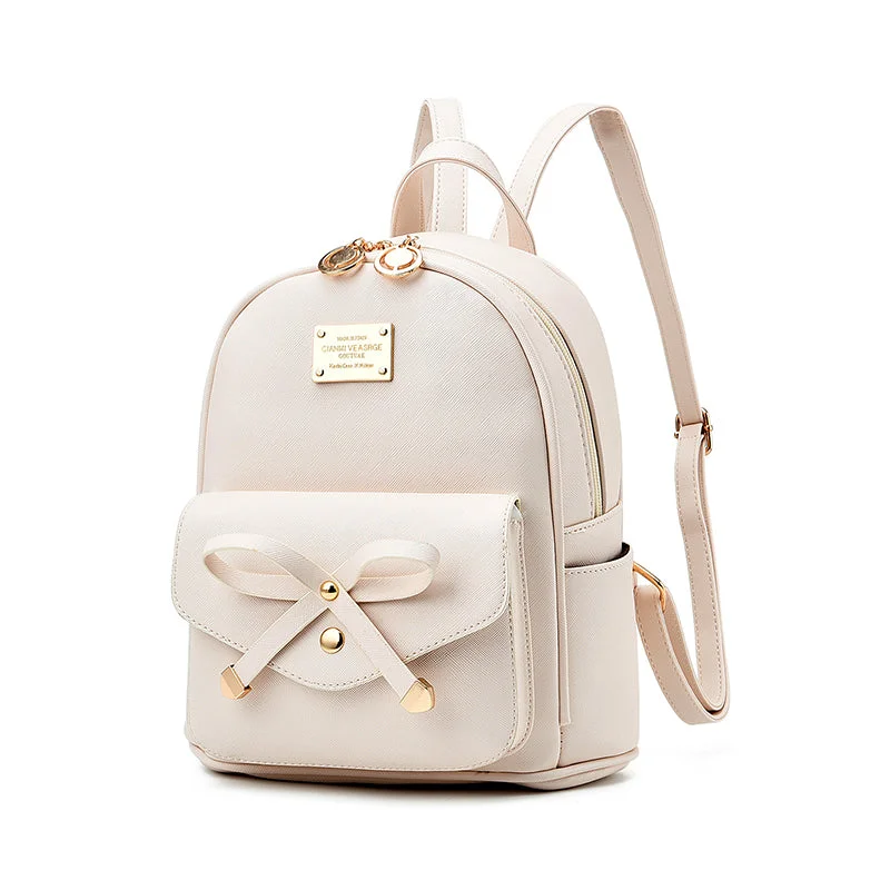 AnnaMouler Preppy Style with Bow Backpack Beige