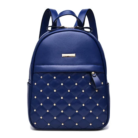 AnnaMouler Vintage PU Leather Rivet Backpack Blue