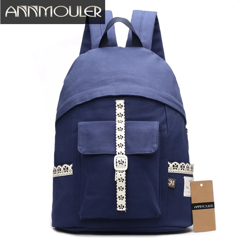 Annmouler Backpack for Women Large Capacity School Bag High Quality Canvas Rucksack Lace Laptop Backpacks Candy Color Daypack