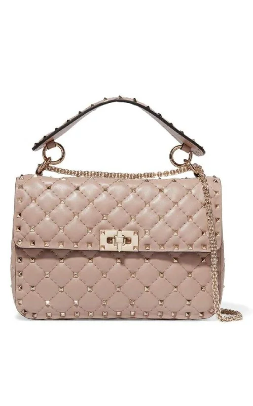 Beige Medium Rockstud Matelassé Bag