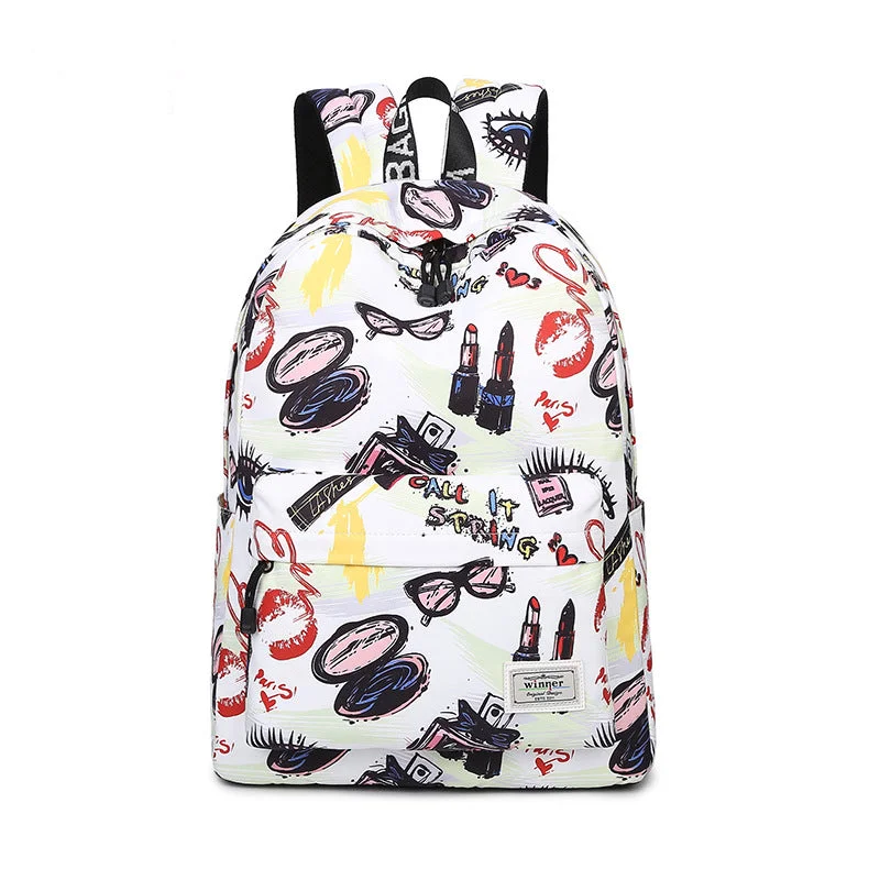 Cartoon Print High Quality Nylon Backpack Beige