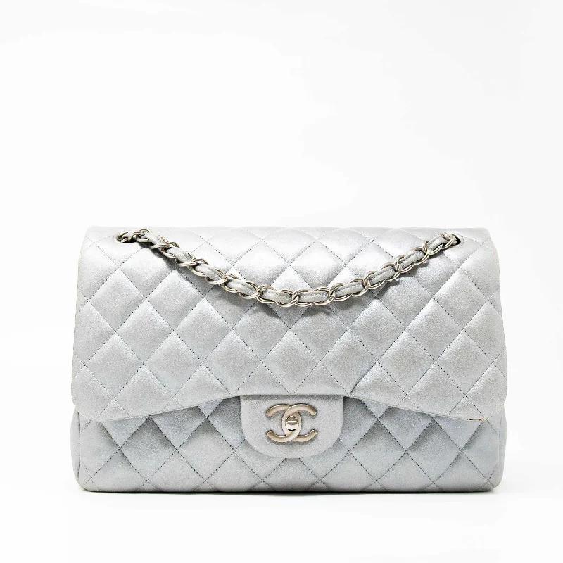 Chanel Silver Jumbo Classic Flap