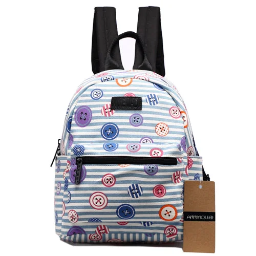 Cute Printed Canvas Backpack for Teens Light Blue