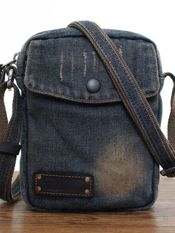 Denim Small Side Bag Mens Denim Vertical Phone Shoulder Bags Vintage Denim Mini Crossbody Bag For Women