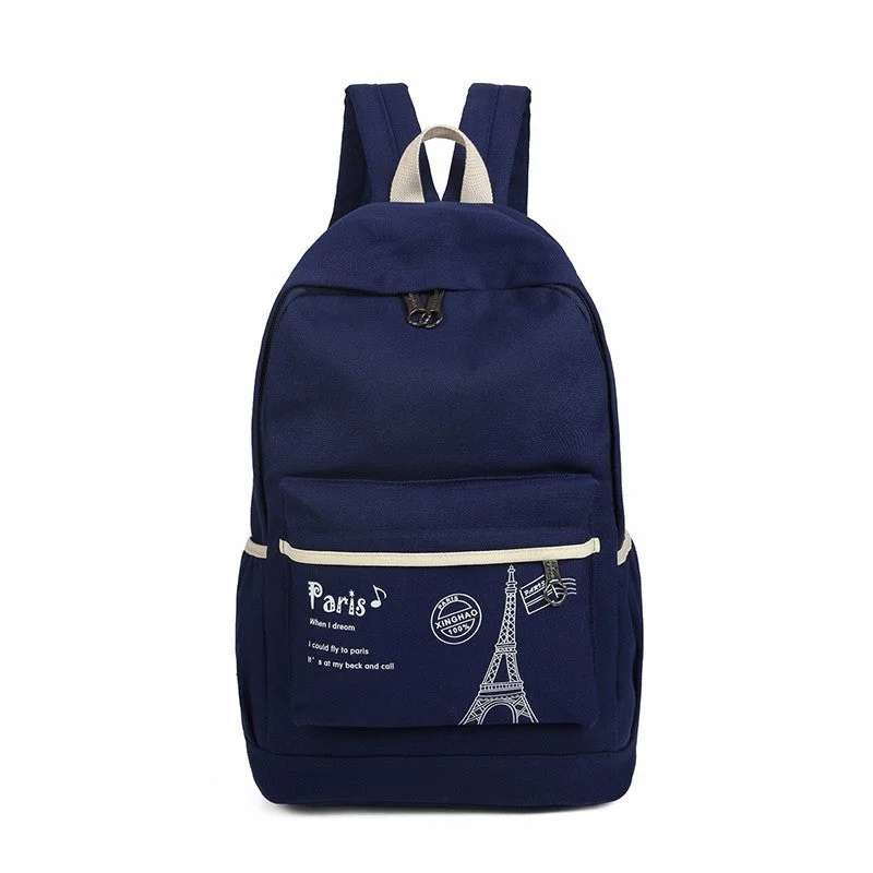 Eiffel Tower Print Backpack Blue