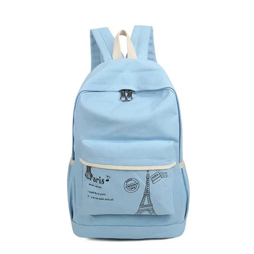 Eiffel Tower Print Backpack Light Blue