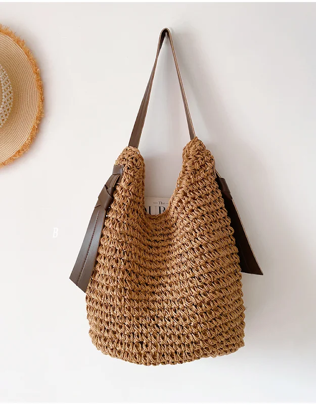 Elena Handbags Simple Straw Woven Shoulder Bag