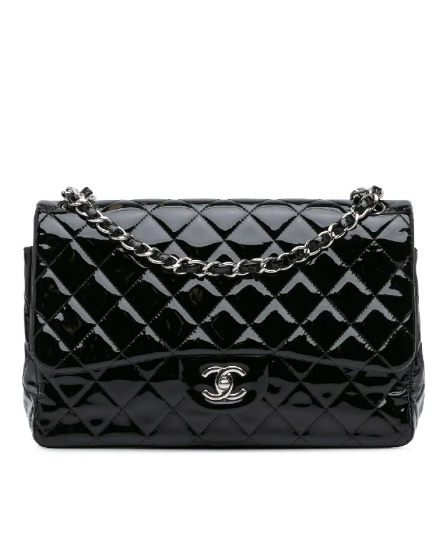 Jumbo Classic Patent Double Flap Quilted Leather Shoulder Bag