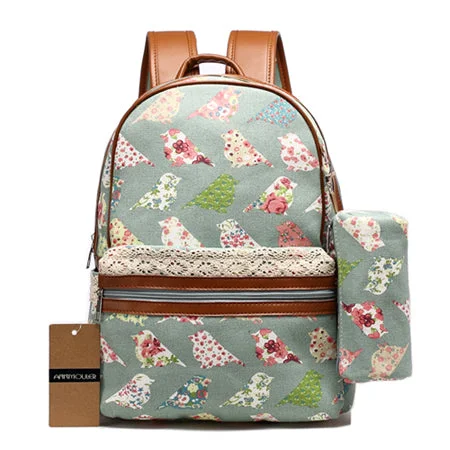 Ladies Fashion Backpack with Pen Bag Case Green