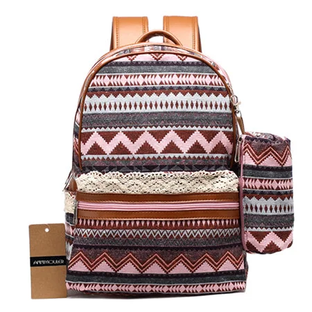 Ladies Fashion Backpack with Pen Bag Case Multicolor