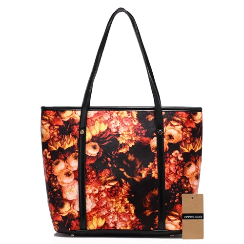 Large FLoral Printed PU Leather Shoulder Bag Orange