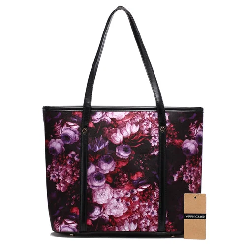 Large FLoral Printed PU Leather Shoulder Bag Purple