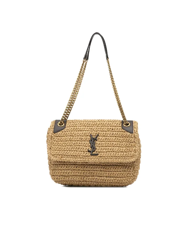 Raffia and Leather Niki Shoulder Bag