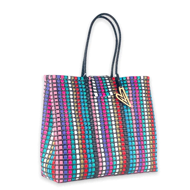 Maria Victoria | Dragon Fruit | Upcycled, Handwoven, Multicolor Shoulder Tote