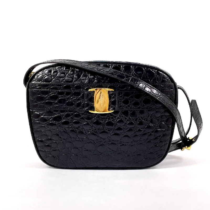 Salvatore Ferragamo Shoulder Bag BA21 4183 Vala Croco embossed leather Black Women Used