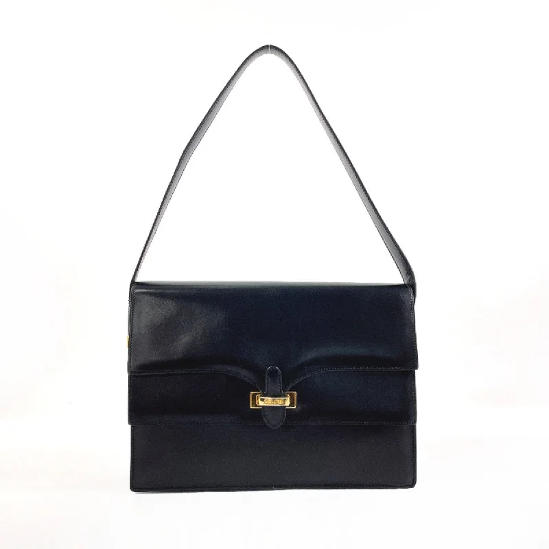 CELINE Shoulder Bag vintage leather Black Women Used