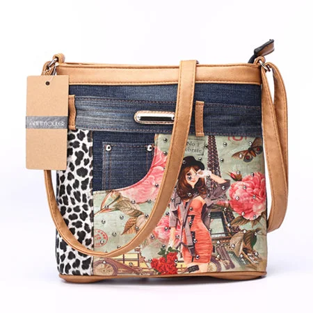 Patchwork Eiffel Tower Shoulder Bag Khaki