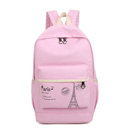 Printed Vintage Canvas European Style Backpack Pink