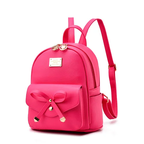 PU Leather Backpack for Teens with Ribbon Rose