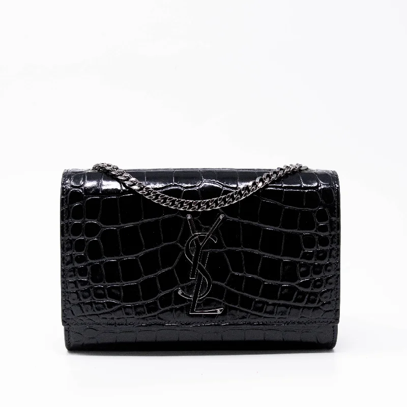 Saint Laurent Black Croc Small Kate Bag