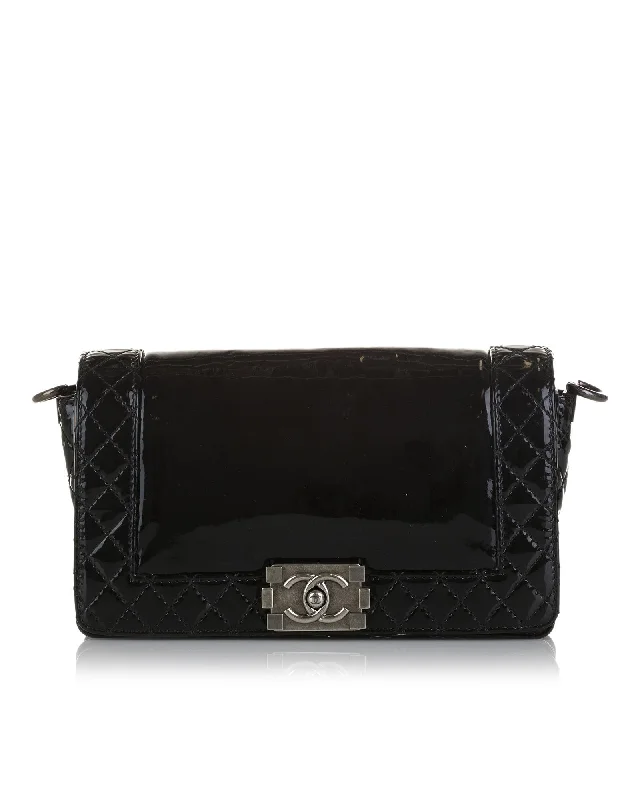 Medium Patent Leather Boy Flap Bag with Chain Strap