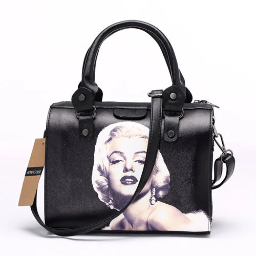 Vintage 3D Marilyn Monroe Printed Shoulder Bag Black