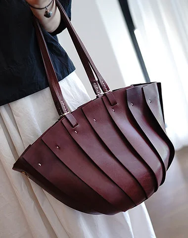 Vintage Coffee Leather Splicing Bucket Handbag Tote Women Handmade Shoulder Tote Bag for Women