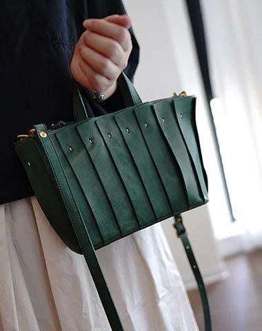 Vintage Green Leather Splicing Handbag Tote Women Handmade Tote Shoulder Bag for Women