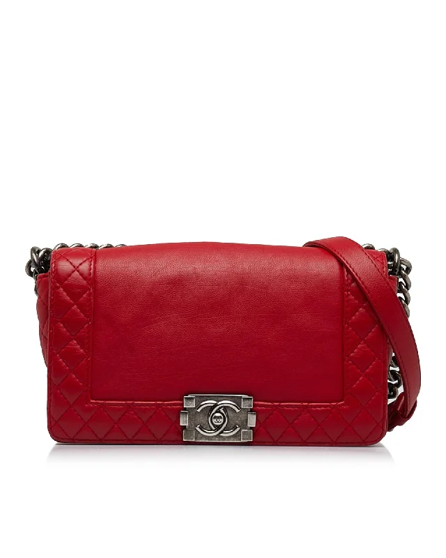 Medium Lambskin Leather Flap Bag with Chain-Link Strap and Push-Lock Closure