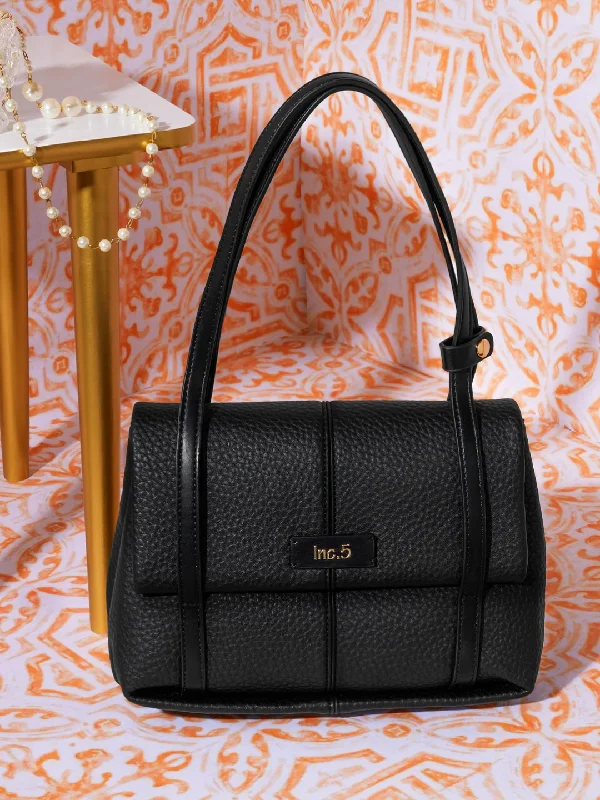 Women Black Textured Shoulder Bag