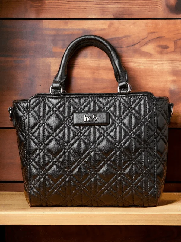 Women Black Textured Shoulder Bag With Quilted Detailing