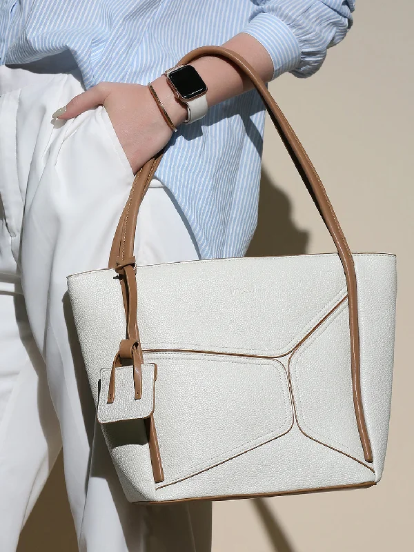 Women Off White Textured Oversized Structured Shoulder Bag