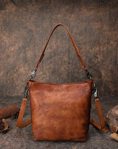 Best Brown Leather Womens Vintage Tote Handbag Handmade Tote Crossbody Purse for Ladies