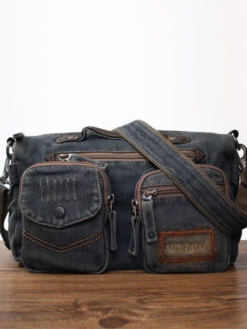 Blue Denim Side Bag Mens Denim Messenger Bags Vintage Denim Crossbody Bag For Women